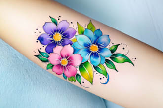 create a beautiful watercolor flowers tattoo design