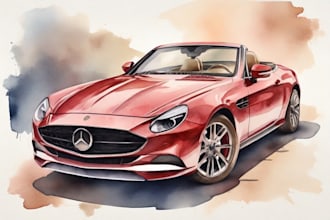 draw realistic watercolor portrait style car, bike vehicle