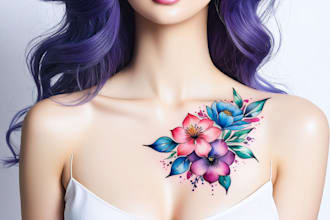 create a beautiful watercolor flowers tattoo design