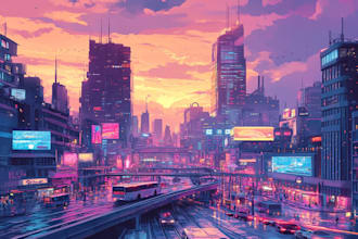 do futuristic cyberpunk city landscape or sci fi concept art