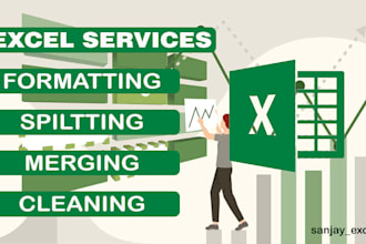 do excel data cleaning and formatting, merging, splitting