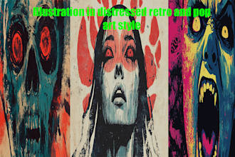 make illustration in distressed retro and pop art style