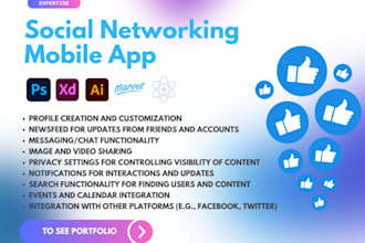 design and develop social networking app with chat and media sharing