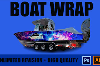 create custom boat wrap design, 3d ship wrap, vinyl boat wrap and jet ski wrap