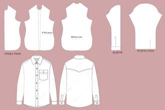 design fashion clothing tech pack and apparel sketch for commercial use