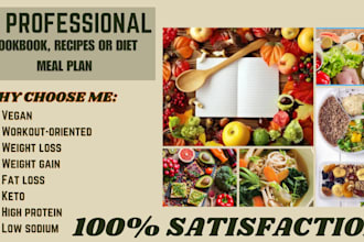 research and write your cookbook, recipes or diet meal plan