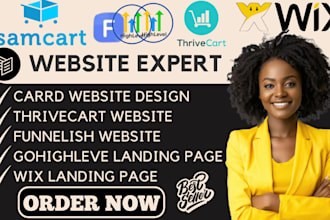 design carrd website thrivecart samcart gohighlevevel wix landing page funnelish