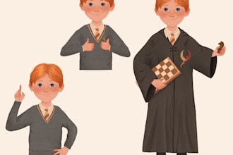 create a character design mascot, children, elf, animals