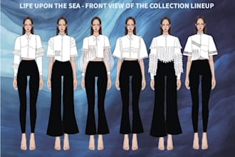 do flat sketch and technical drawings for active, casual, lingerie wear