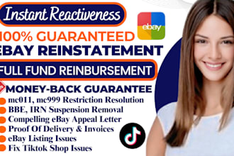reinstate restricted ebay account, remove mc011, mc113, mc999, fix tiktok shop