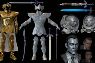 sculpt 3d cosplay model props armor sword full knight head model for 3d printing