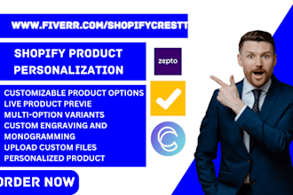 setup shopify store product personalization zepto zakeke customily teeinblue