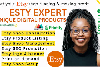 setup esty digital product, design esty shopify pod for esty sales promotion