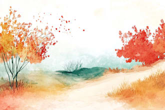draw watercolor landscape scenery hand drawing illustration