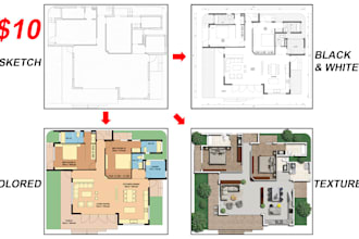 provide 2d cad conversion and floor plan coloring