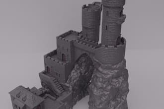 design 3d miniature terrain,tabletop gaming ruin,deliver stl file,medieval model