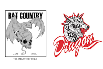 do retro hand drawn dragon logo in t shirt design