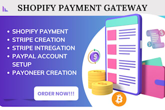 create and integrate verified shopify payment gateway, paypal, stripe, wise