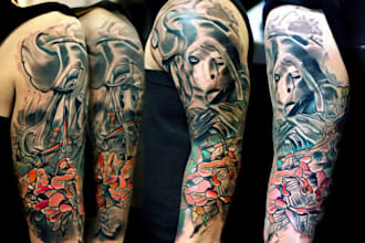 draw custom tattoo design realistic, full sleeve tattoo