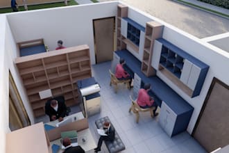 design modern office workstation layouts and 3d interior renderings