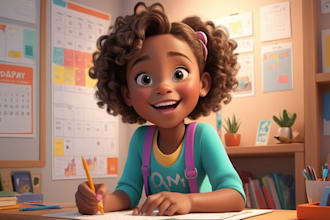 do 3d african american children illustration, 3d story book, kids illustration