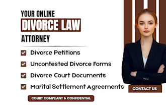 draft divorce filings, petitions and court documents