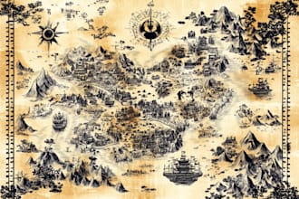 illustrate medieval fantasy and sci fi maps