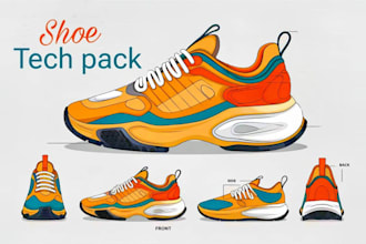 design shoes tech pack, sneakers, footwear flat sketches for your brand
