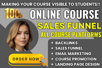 setup online course sales funnel, kajabi landing page to increase course sales