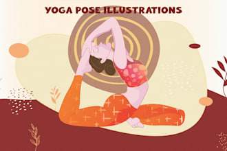 draw yoga, exercise, workout, fitness poses illustrations