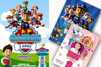 invitation paw patrol boy personalized