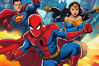 draw you into superhero comic cartoon character