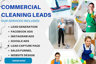generate commercial cleaning leads with ad setup facebook ads and landing page