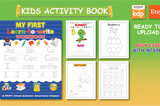 create kids activity book, interior design, cover design for KDP