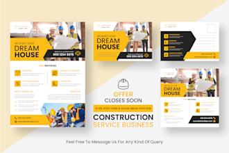 craft construction flyer, roofing post card and banner design