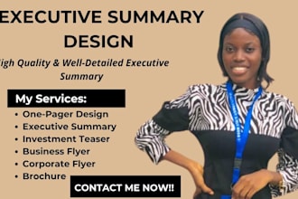 design one pager executive summary, business flyer, pamphlet, brochure, flyer