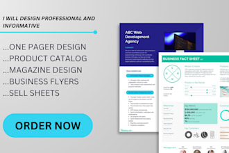 design one pager poster product catalogue, magazine design sell sheet