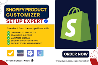 set up shopify product customizer zakeke zepto customcat customily avis tepo app