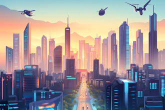 draw a futuristic cyberpunk city and illustration