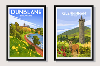 create a unique, retro, or vintage travel poster