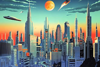 do a cyberpunk futuristic city art for you