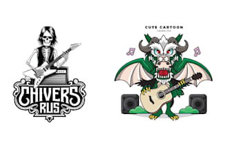 create amazing skeleton cartoon music guitar logo