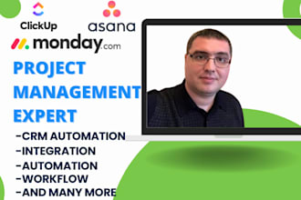 setup project management on monday, asana, clickup monday com clickup automation