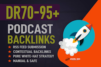 create high authority dr70 to 95 podcast backlinks