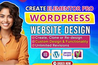design wordpress website, install astra, elementor pro, yoast seo, landing page