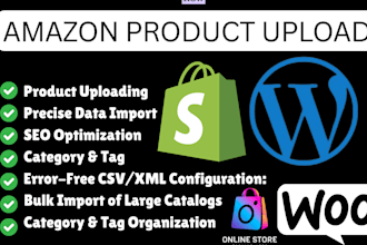 upload products via amazon or import CSV XML to shopify woocommerce listing