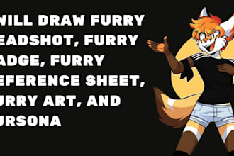 draw furry headshot, furry badge, furry reference sheet, furry art, and fursona