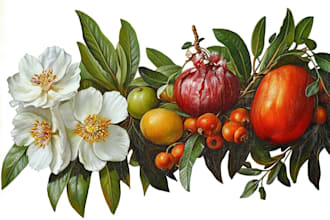 make botanical illustrations of flowers, plants and fruits