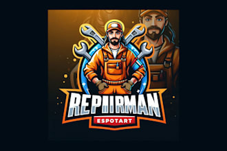 design a repairman esports mascot logo with vector file