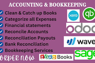 do bookkeeping in quickbooks online, wave, zoho books, xero, odoo, sage 50